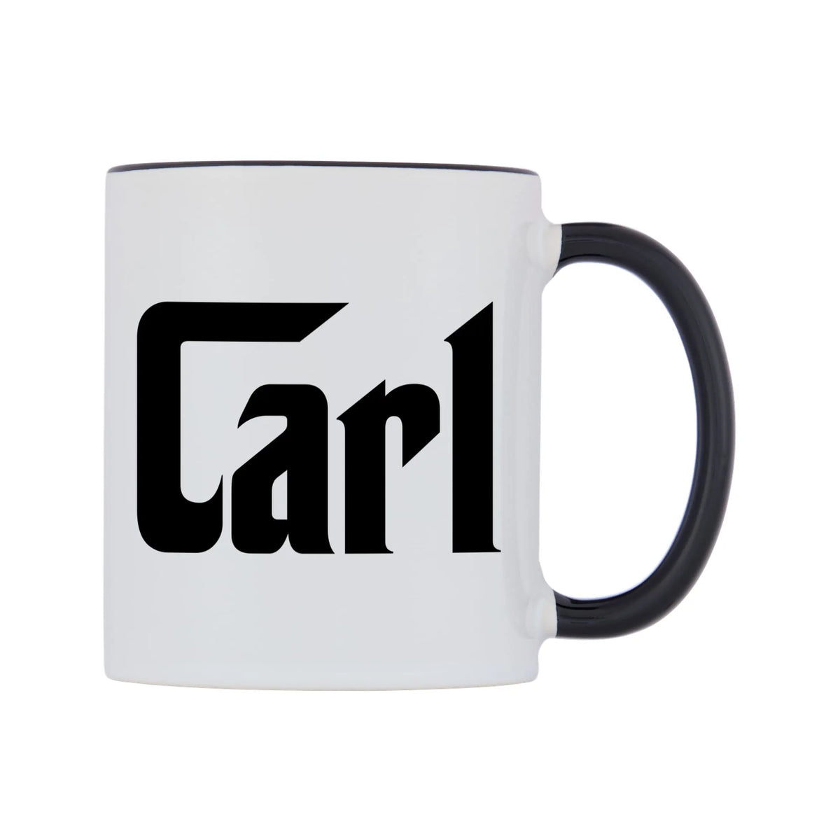 Carl - Godfather Themed Mug — white 11oz gloss mug with a black inside and handle, left side, on a white background