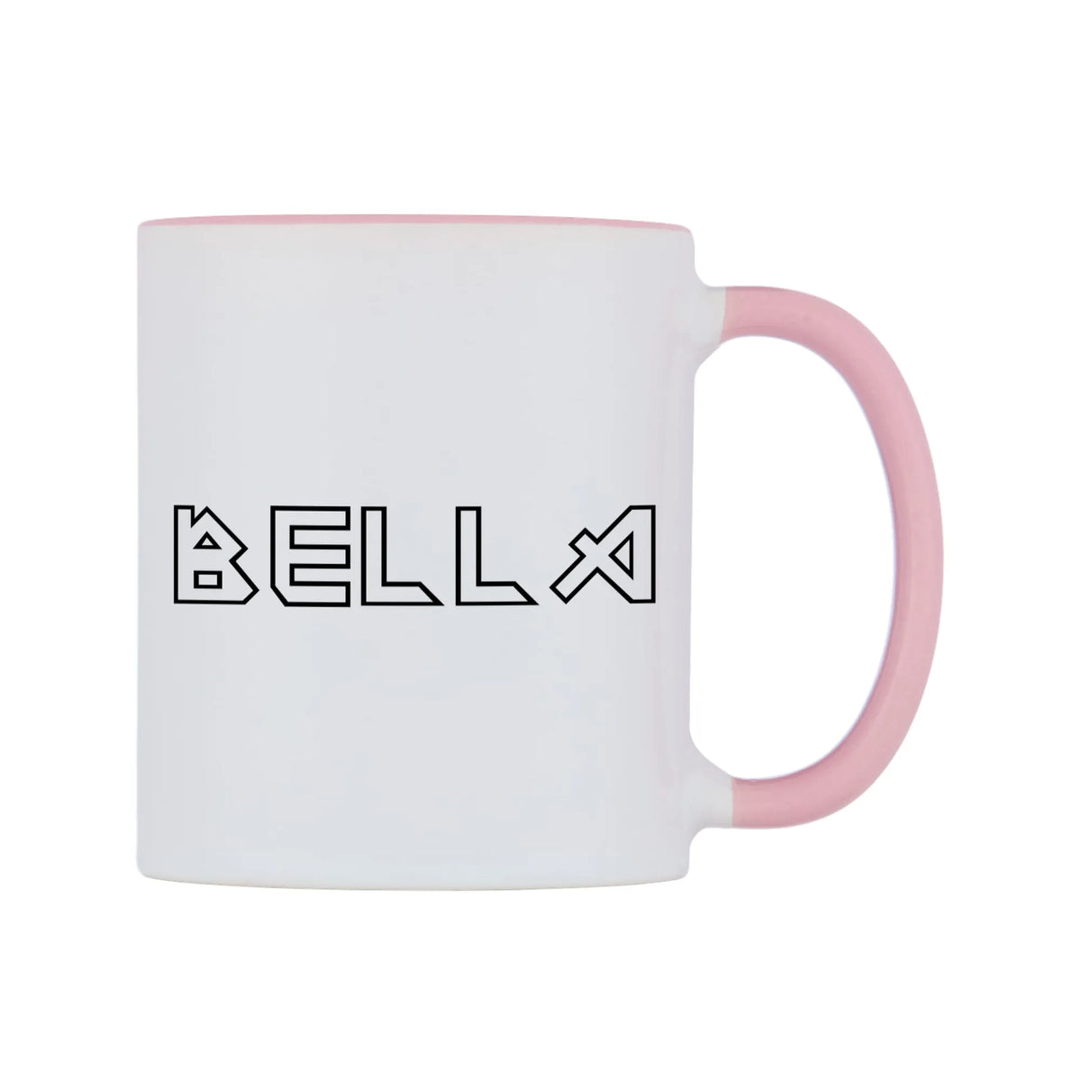 Bella - Iron Maiden Themed Mug — white 11oz gloss mug with a pink inside and handle, left side, on a white background