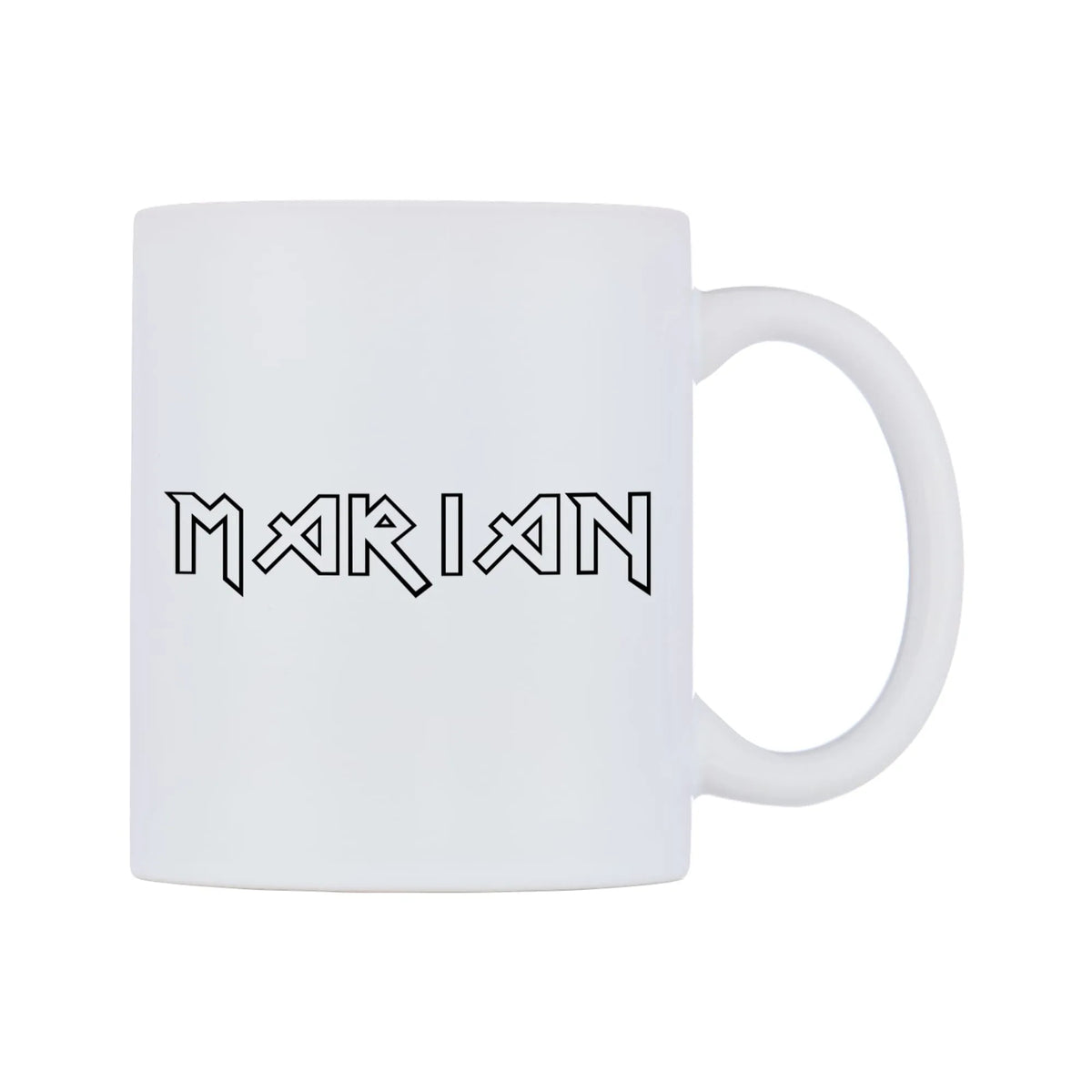 Marian - Iron Maiden Themed Mug — white 11oz gloss mug, left side, on a white background