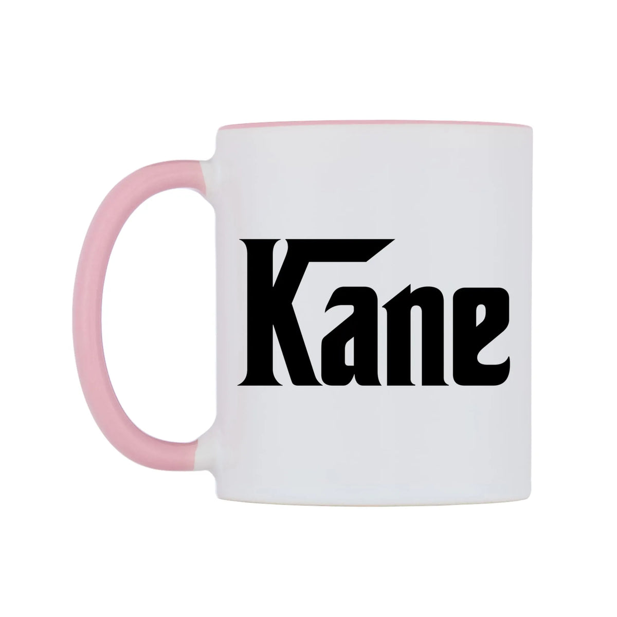 Kane - Godfather Themed Mug — white 11oz gloss mug with a pink inside and handle, right side, on a white background