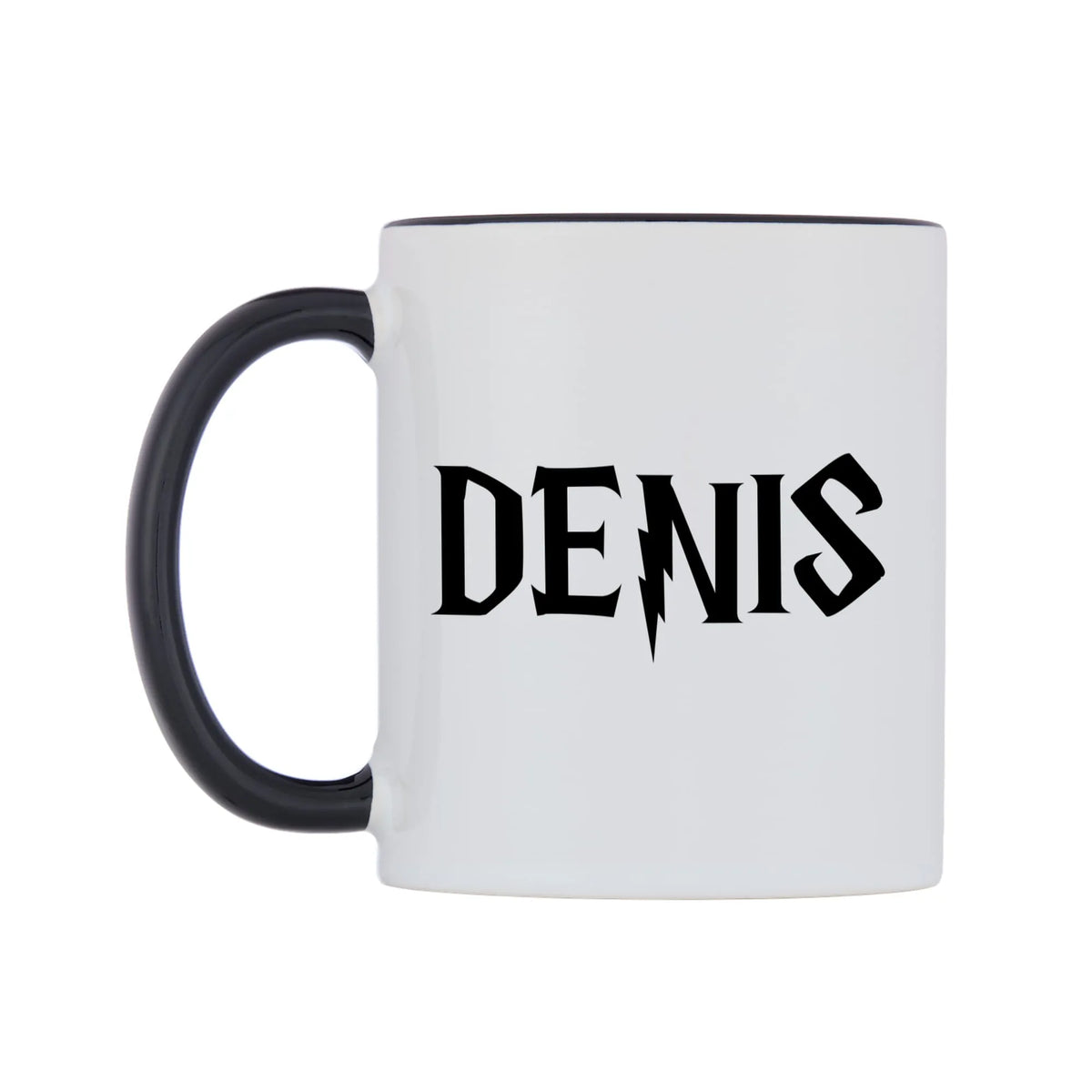 Denis - Wizard Themed Mug — white 11oz gloss mug with a black inside and handle, right side, on a white background