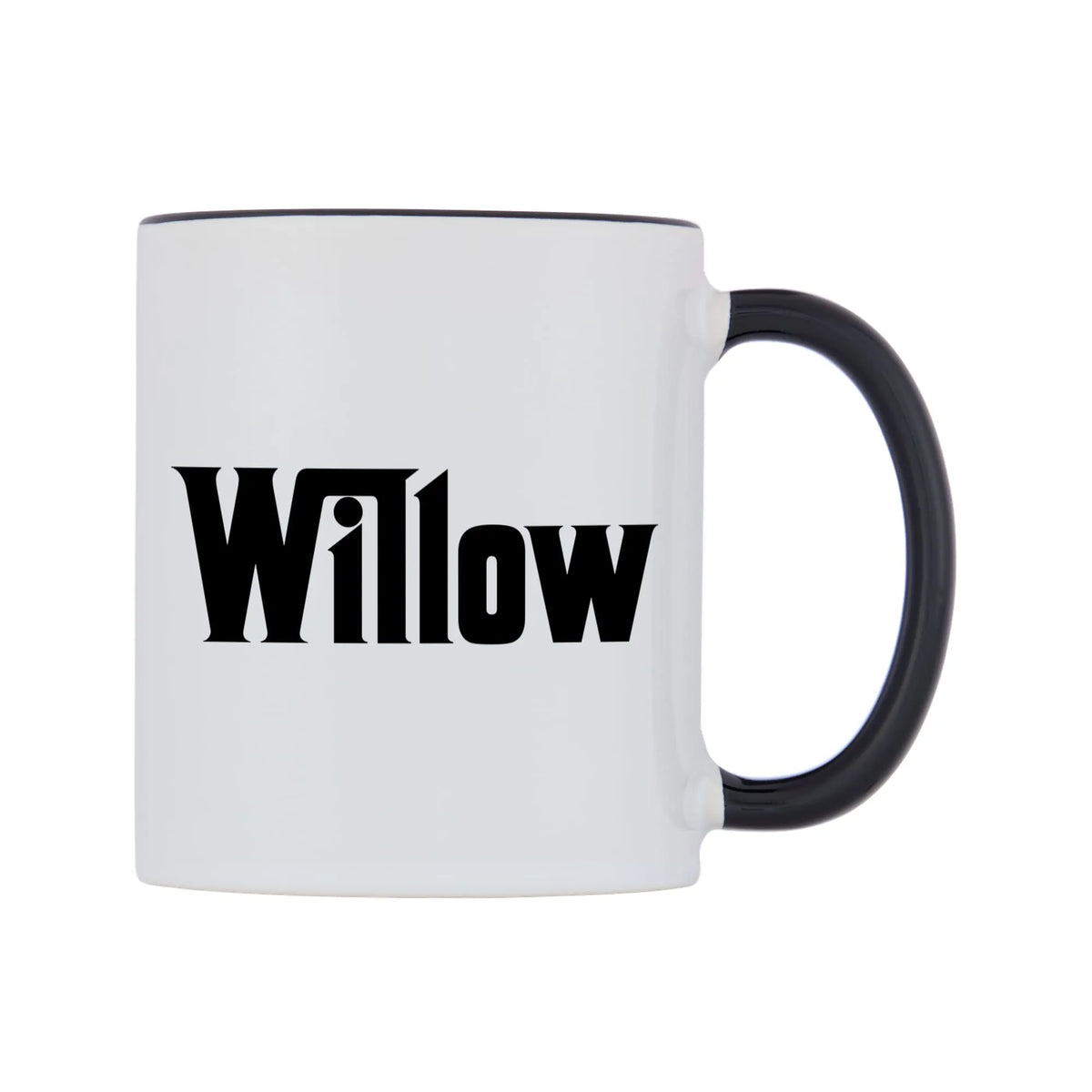 Willow - Godfather Themed Mug — white 11oz gloss mug with a black inside and handle, left side, on a white background