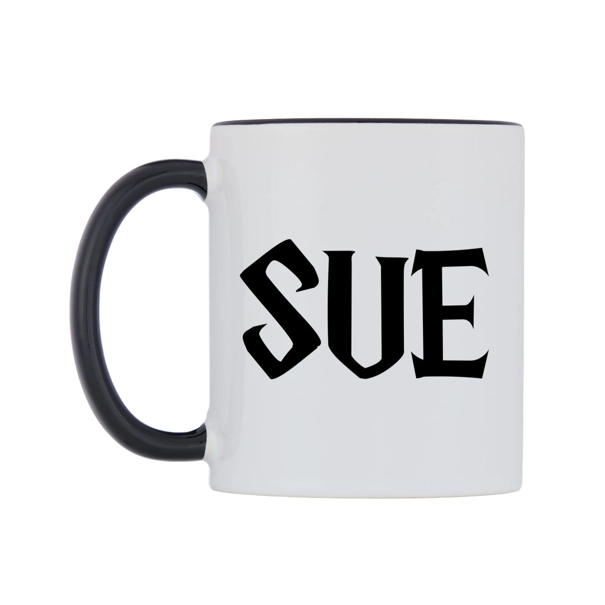 Sue - Wizard Themed Mug — white 11oz gloss mug with a black inside and handle, right side, on a white background