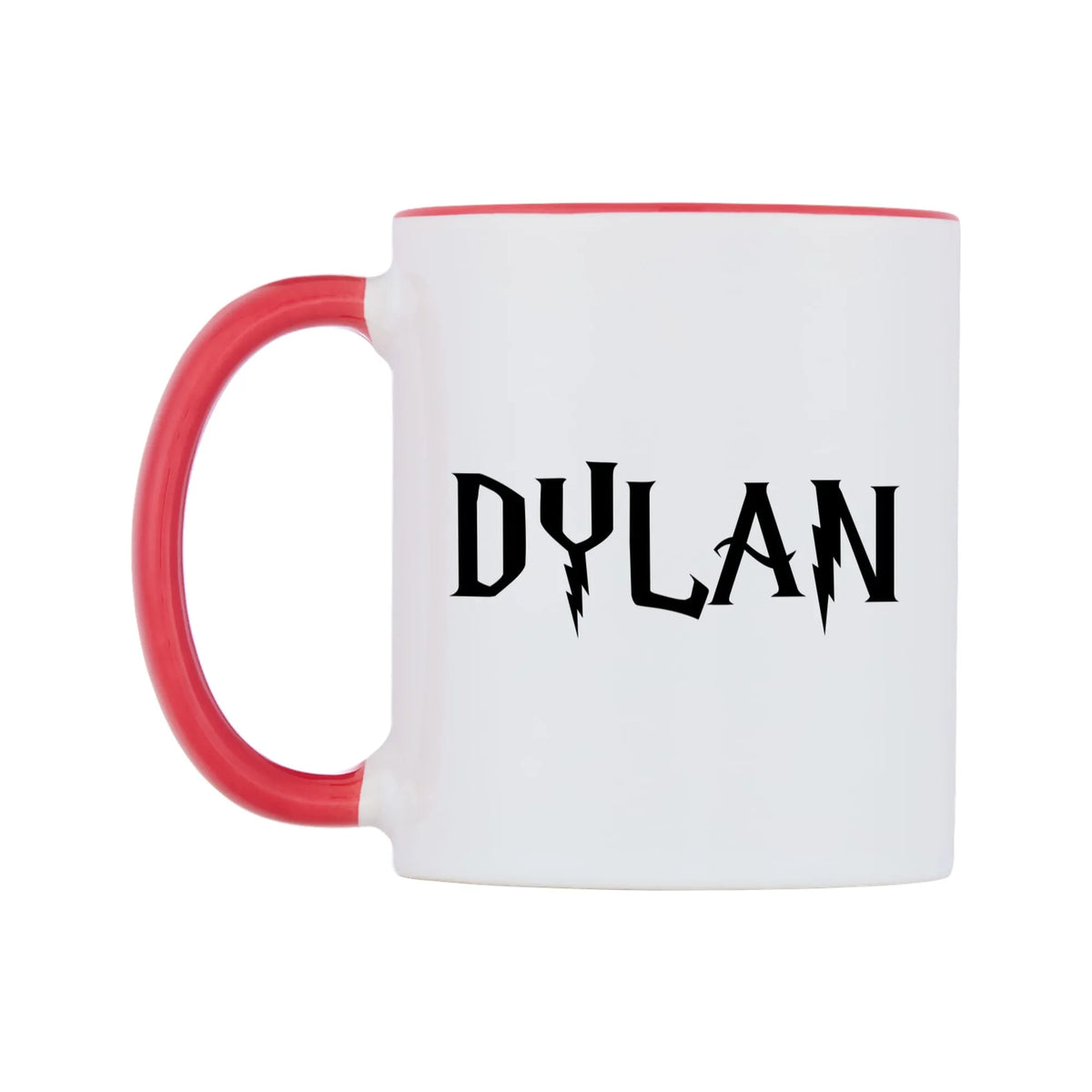 Dylan - Wizard Themed Mug — white 11oz gloss mug with a red inside and handle, right side, on a white background
