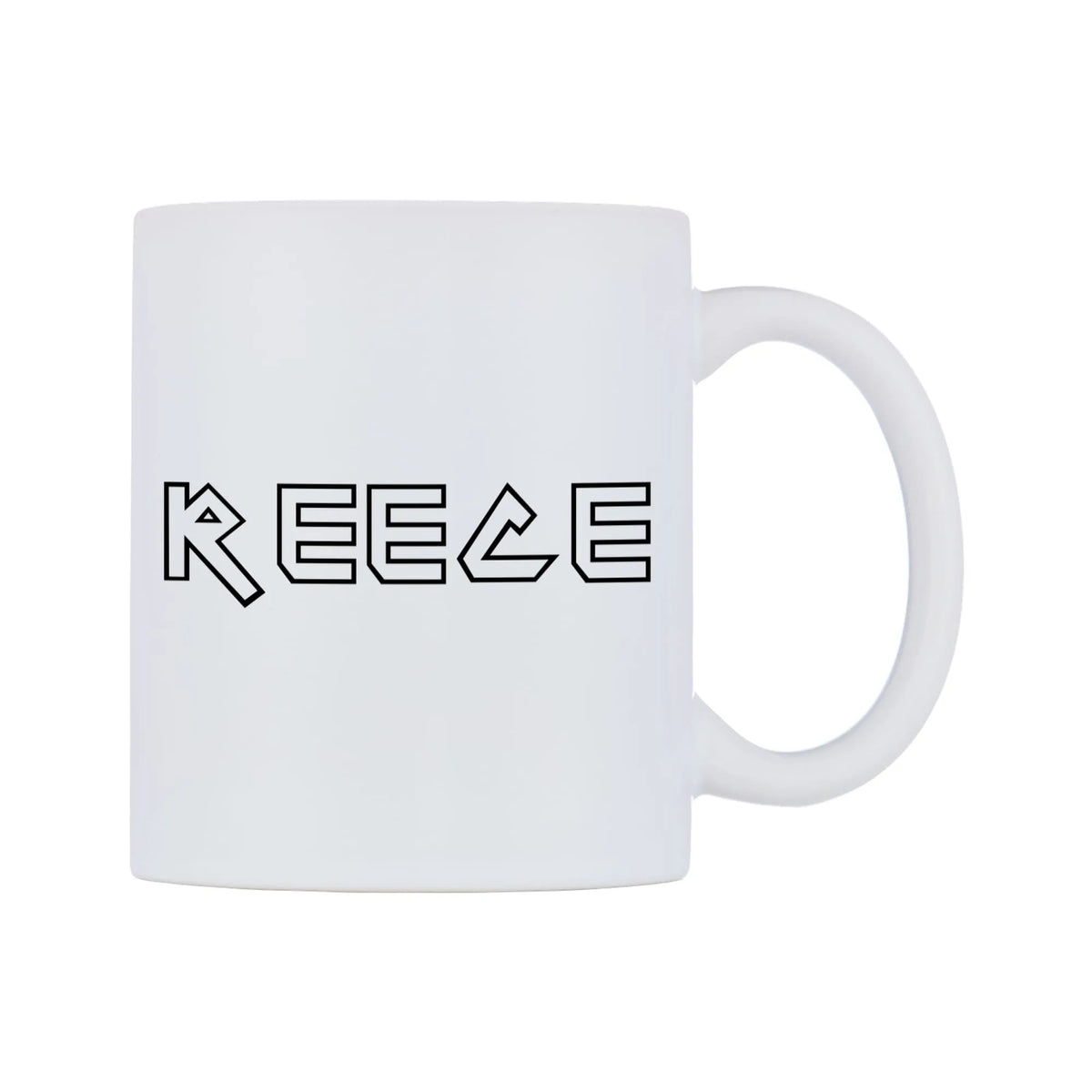 Reece - Iron Maiden Themed Mug — white 11oz gloss mug, left side, on a white background