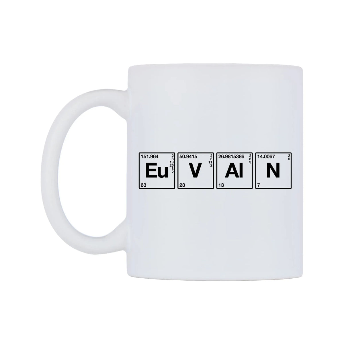 Evan - Chemistry Themed Mug — mug, right side, on a white background