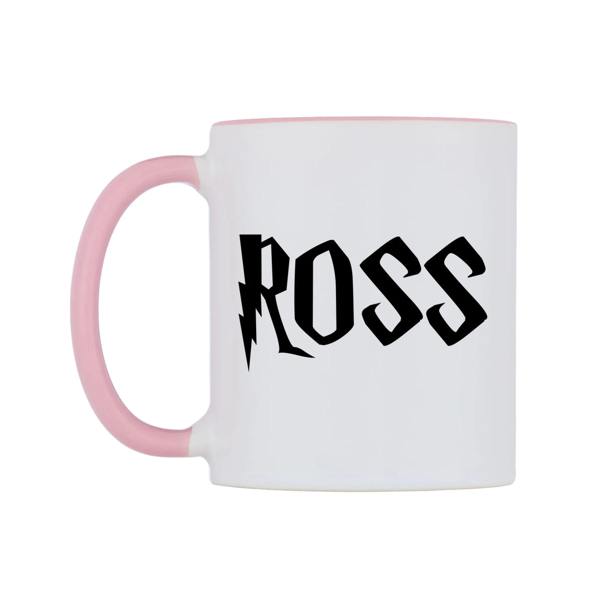 Ross - Wizard Themed Mug — white 11oz gloss mug with a pink inside and handle, right side, on a white background