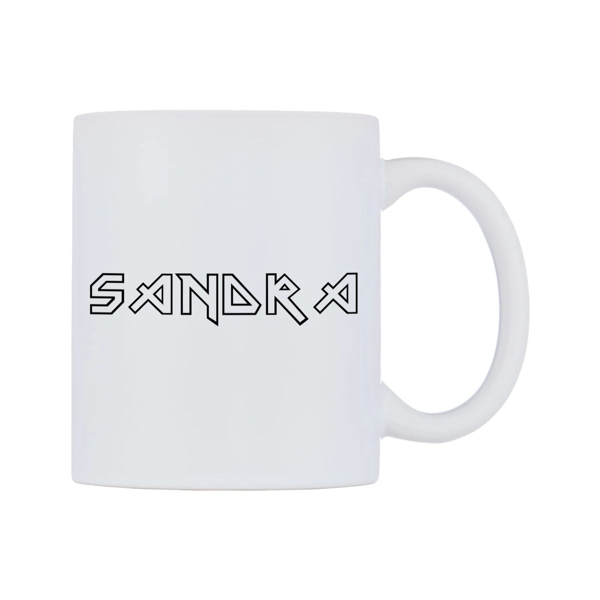 Sandra - Iron Maiden Themed Mug — white 11oz gloss mug, left side, on a white background
