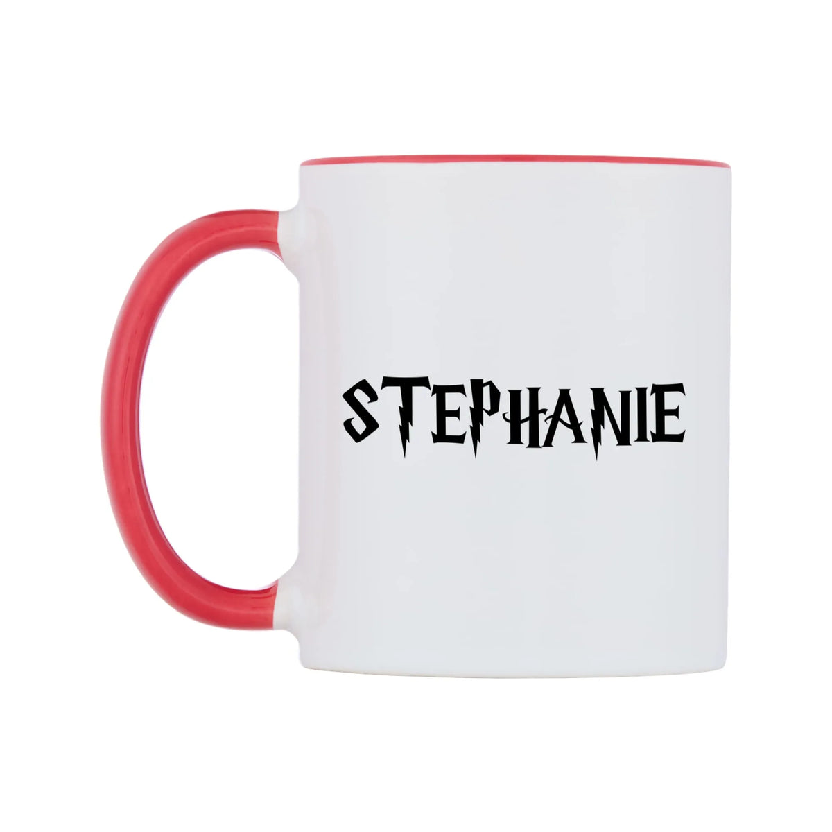 Stephanie - Wizard Themed Mug — white 11oz gloss mug with a red inside and handle, right side, on a white background