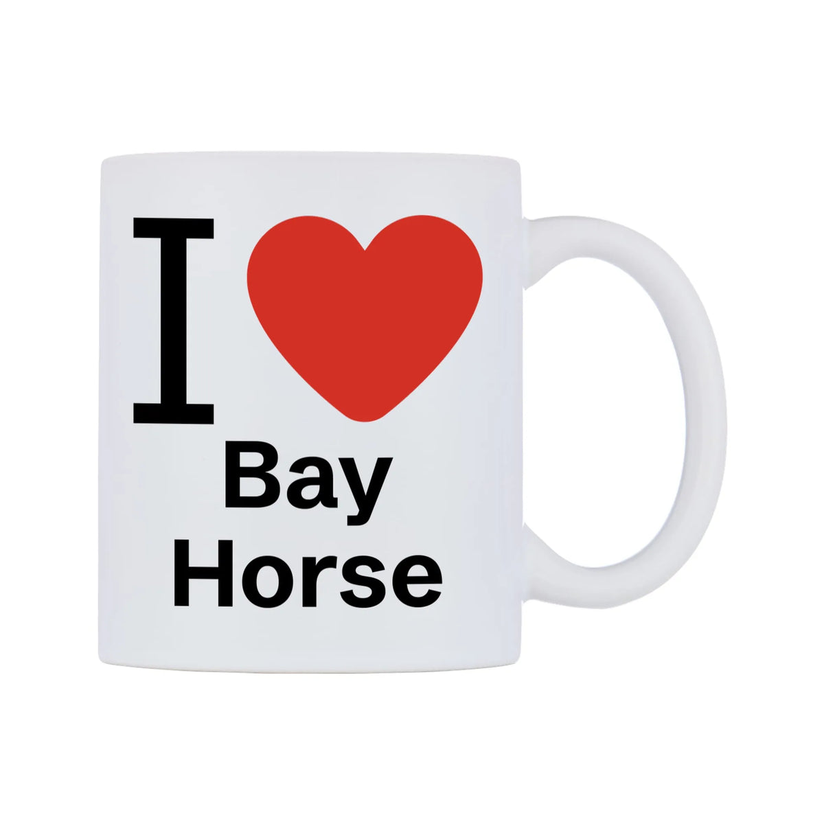 I Love Bay Horse Mug — white 11oz gloss mug, left side, on a white background