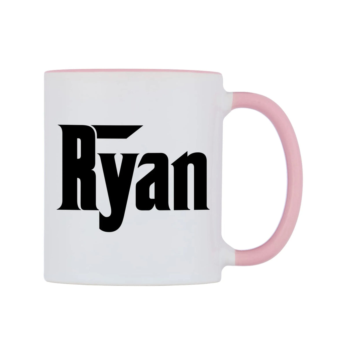 Ryan - Godfather Themed Mug — white 11oz gloss mug with a pink inside and handle, left side, on a white background