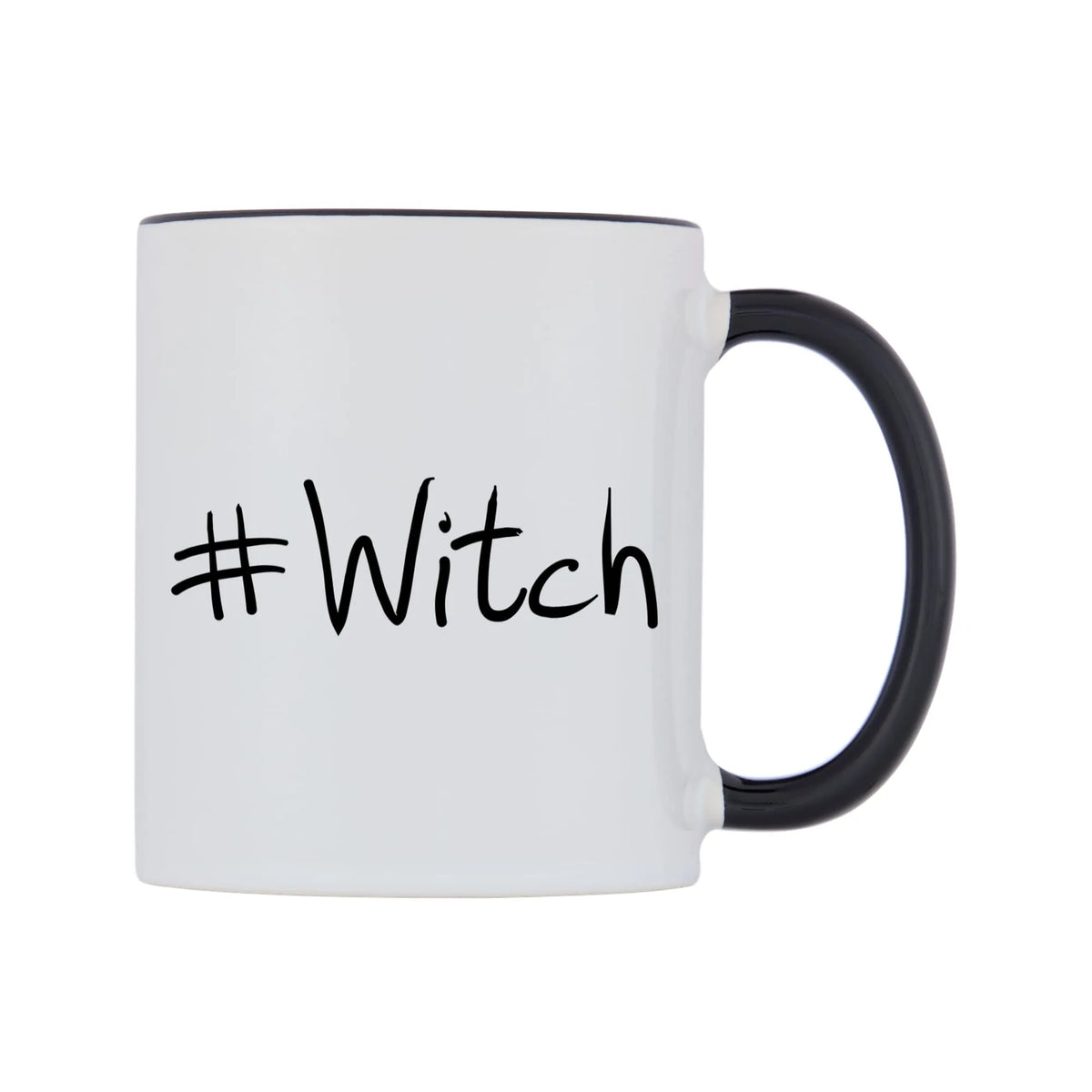 Witch Mug — white 11oz gloss mug with a black inside and handle, left side, on a white background