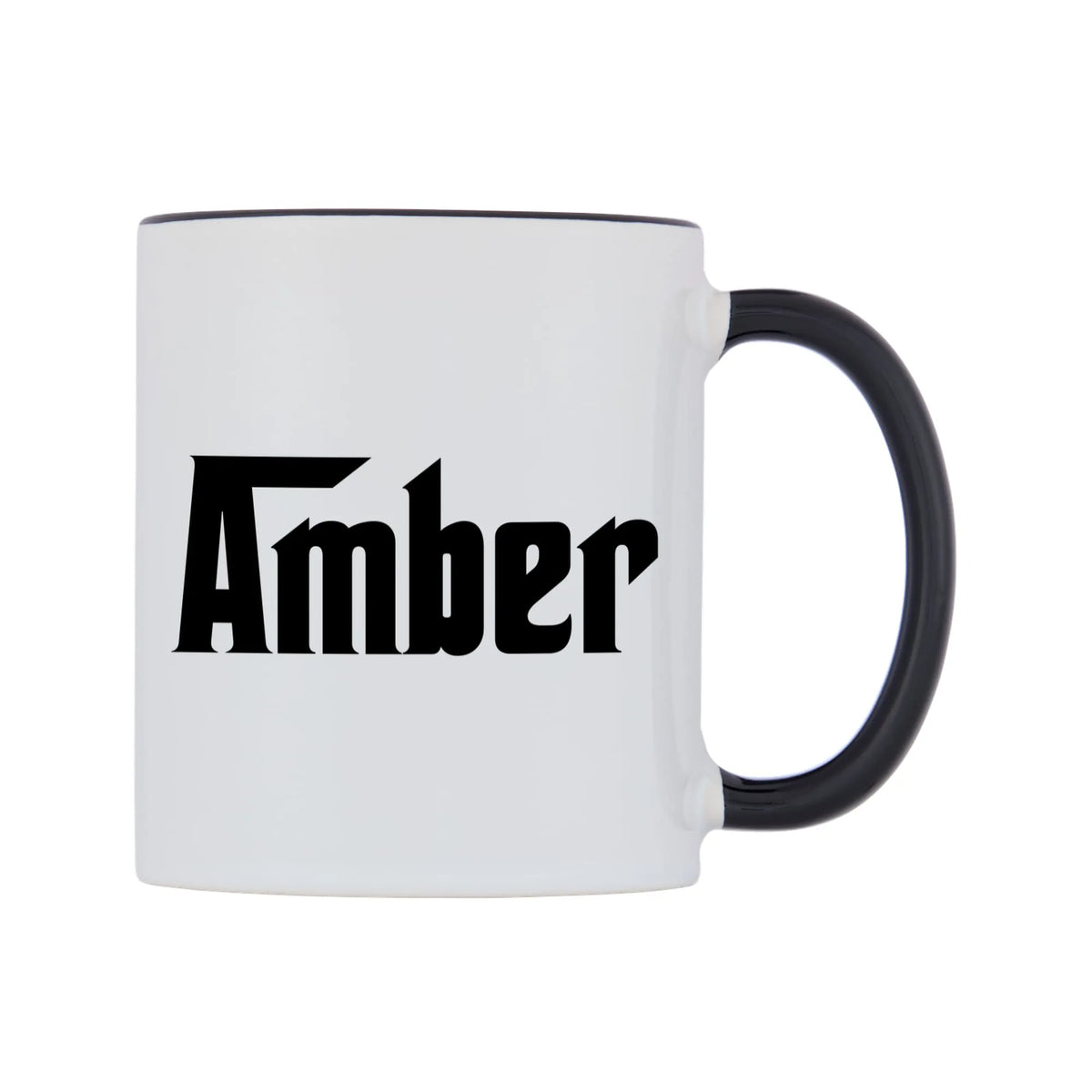 Amber - Godfather Themed Mug — white 11oz gloss mug with a black inside and handle, left side, on a white background