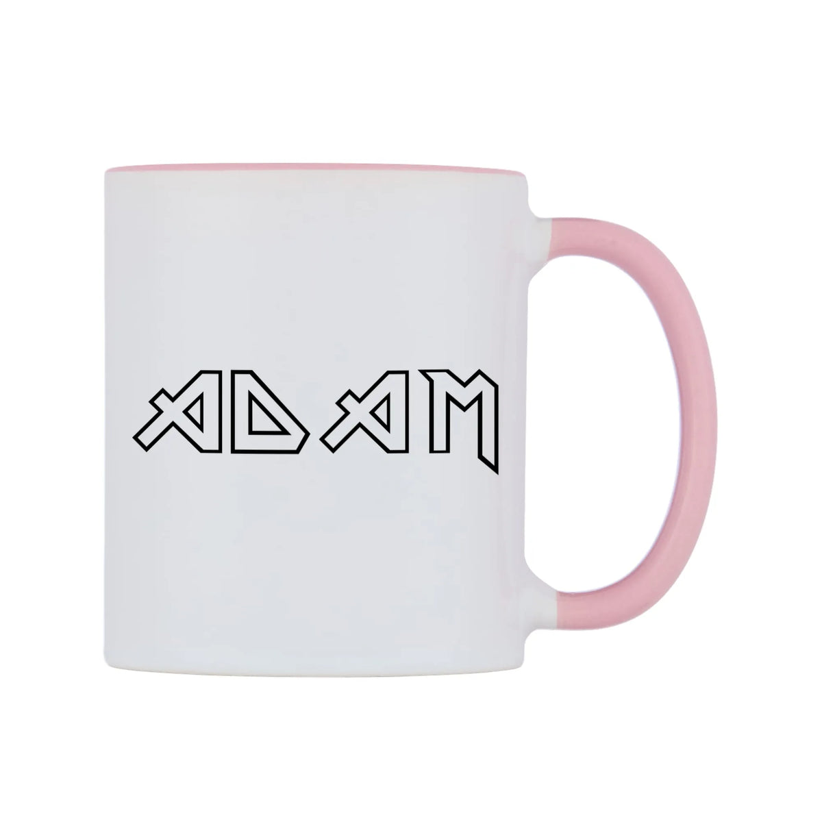 Adam - Iron Maiden Themed Mug — white 11oz gloss mug with a pink inside and handle, left side, on a white background