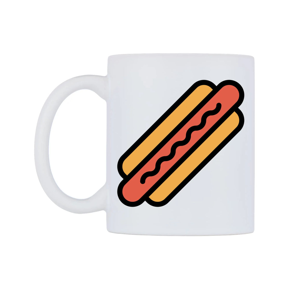 Hot Dog Emoji Mug — mug, right side, on a white background