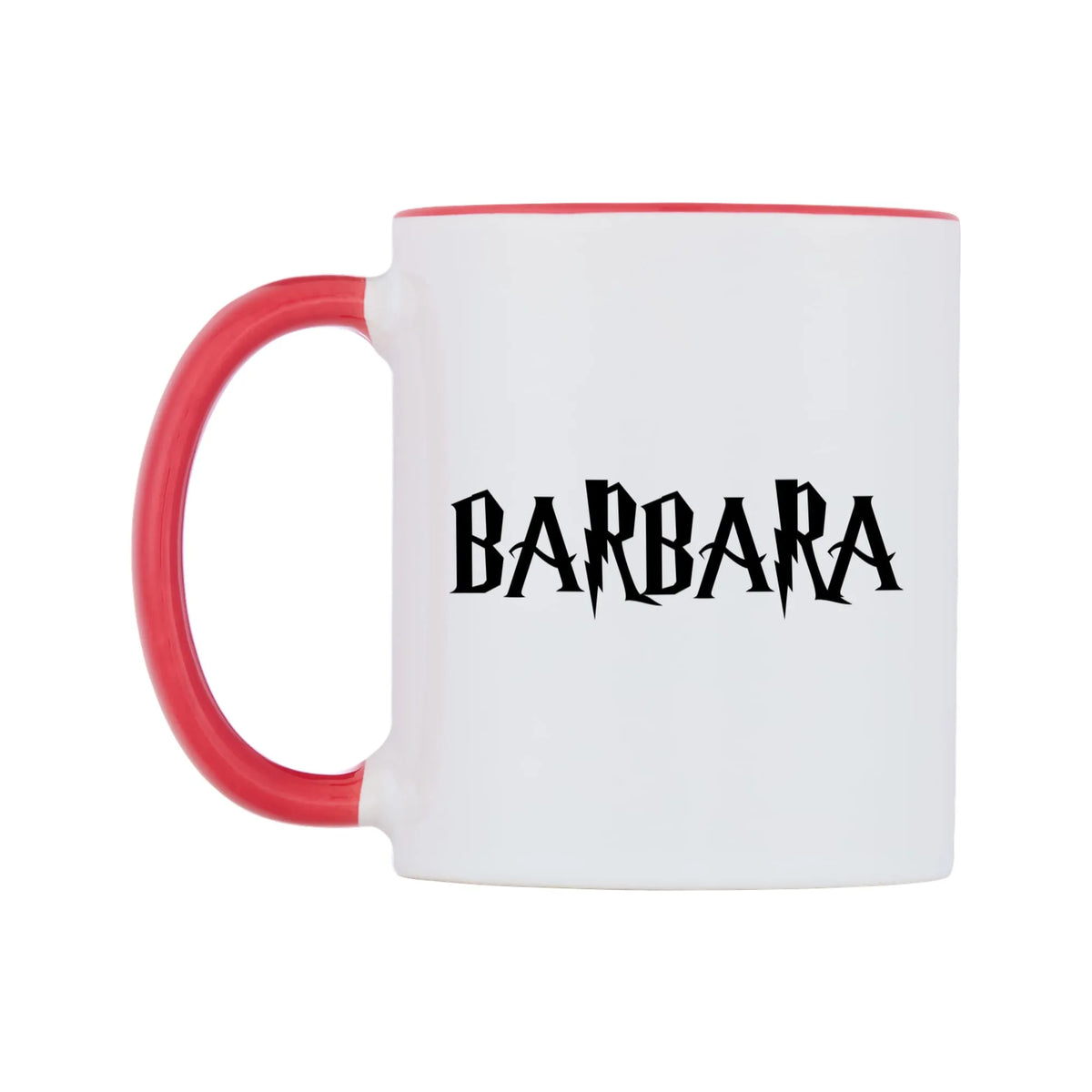 Barbara - Wizard Themed Mug — white 11oz gloss mug with a red inside and handle, right side, on a white background