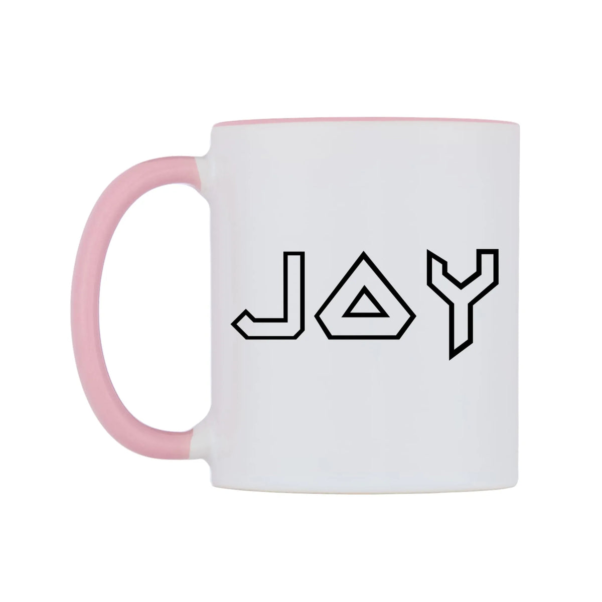 Joy - Iron Maiden Themed Mug — white 11oz gloss mug with a pink inside and handle, right side, on a white background