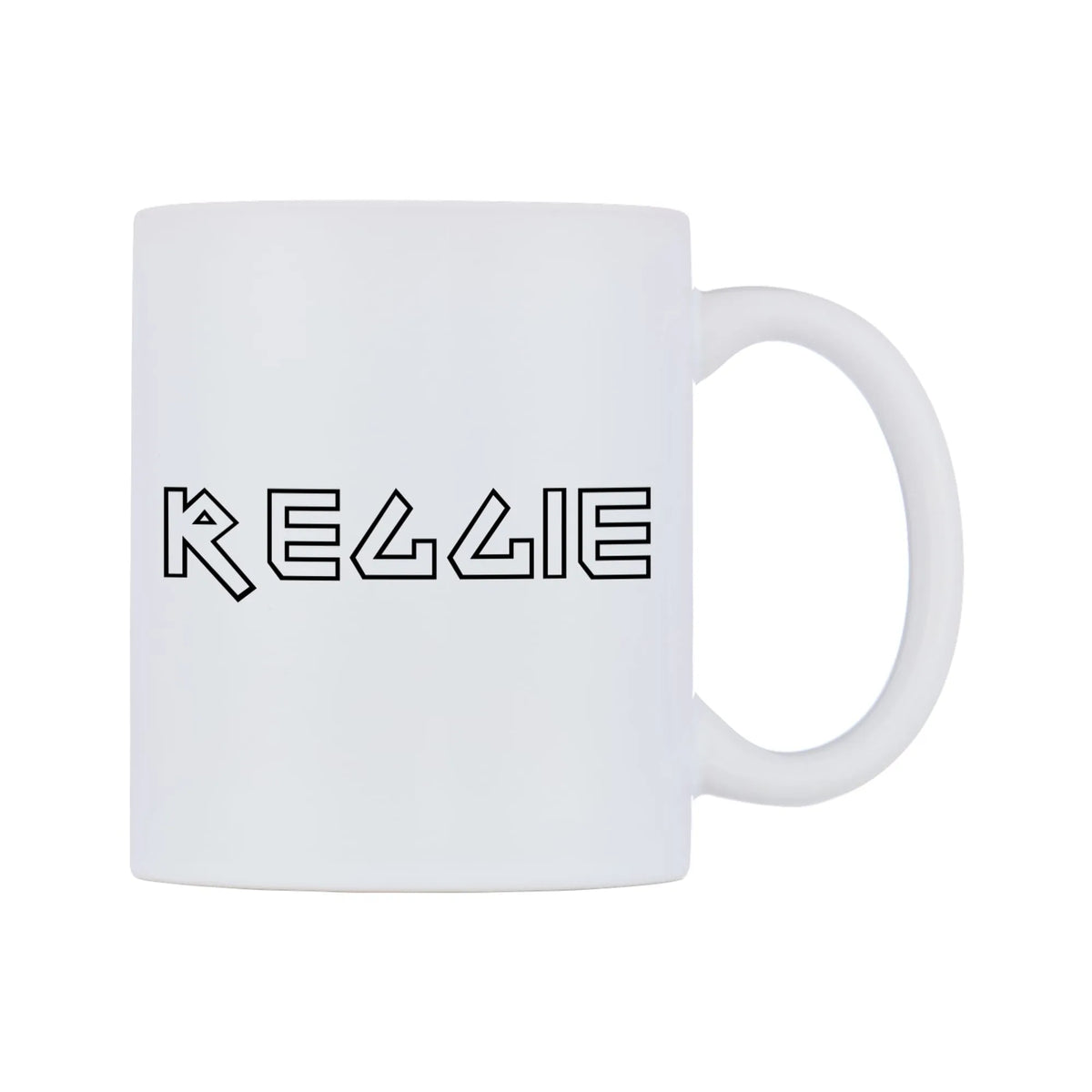 Reggie - Iron Maiden Themed Mug — white 11oz gloss mug, left side, on a white background