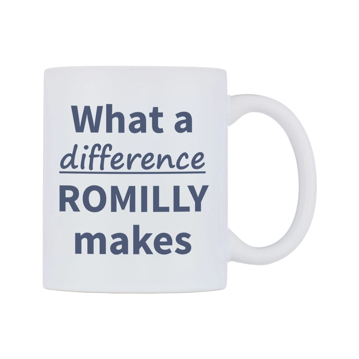 What a difference ROMILLY makes Mug — mug, left side, on a white background