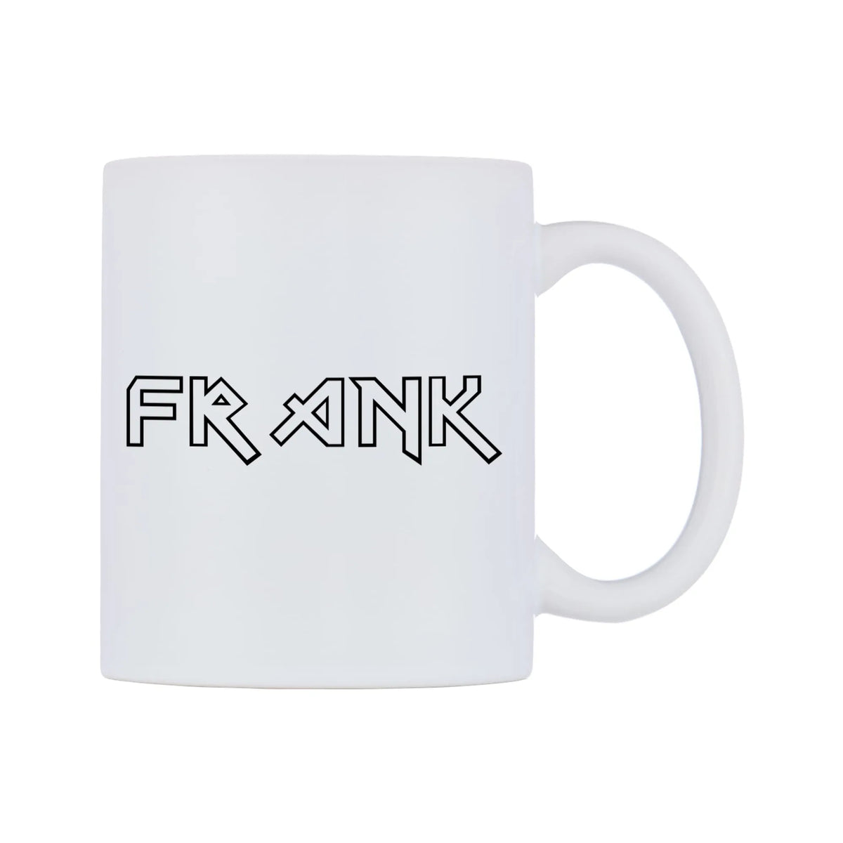 Frank - Iron Maiden Themed Mug — white 11oz gloss mug, left side, on a white background