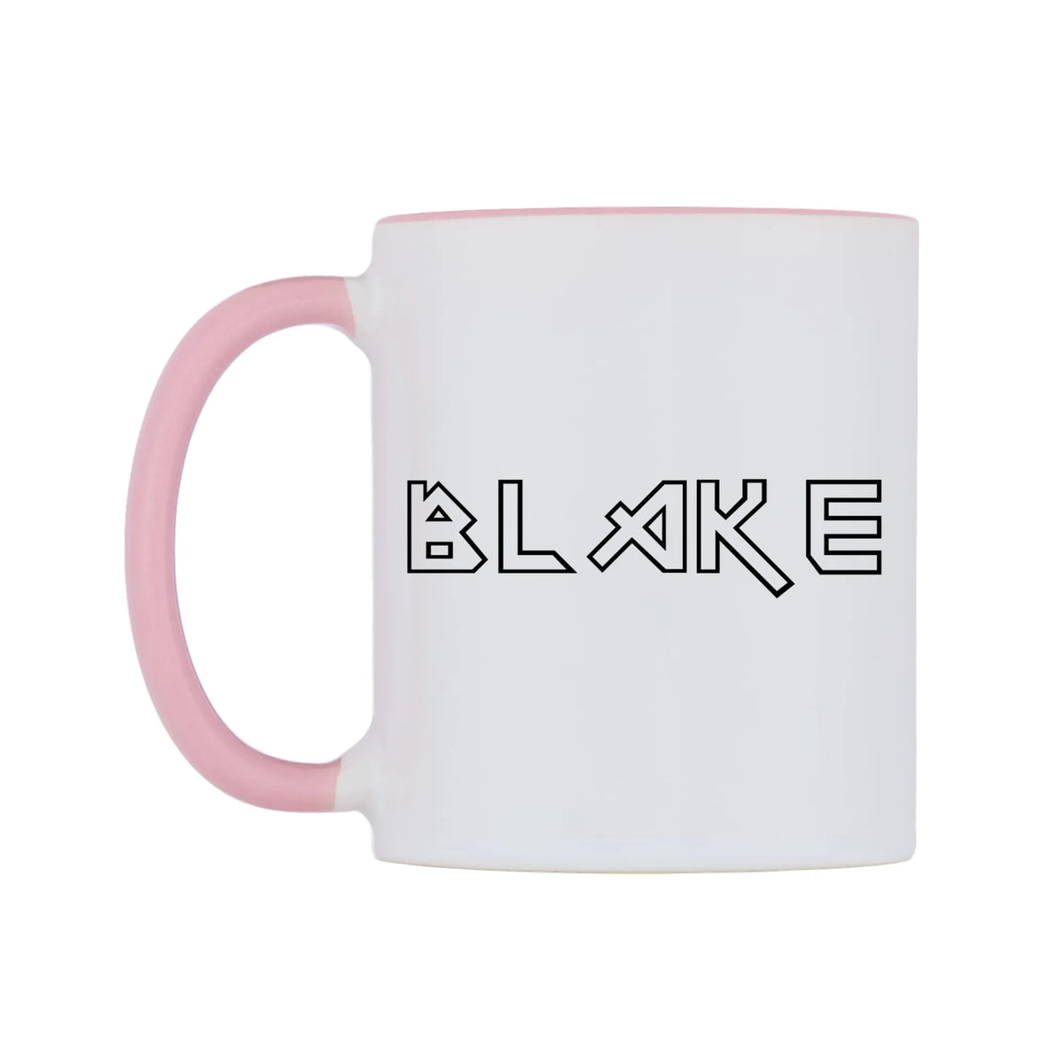 Blake - Iron Maiden Themed Mug — white 11oz gloss mug with a pink inside and handle, right side, on a white background