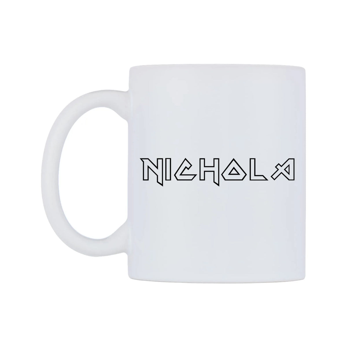Nichola - Iron Maiden Themed Mug — white 11oz gloss mug, right side, on a white background