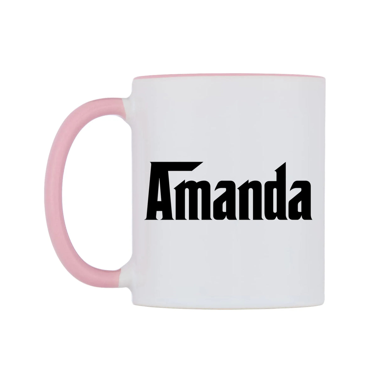 Amanda - Godfather Themed Mug — white 11oz gloss mug with a pink inside and handle, right side, on a white background