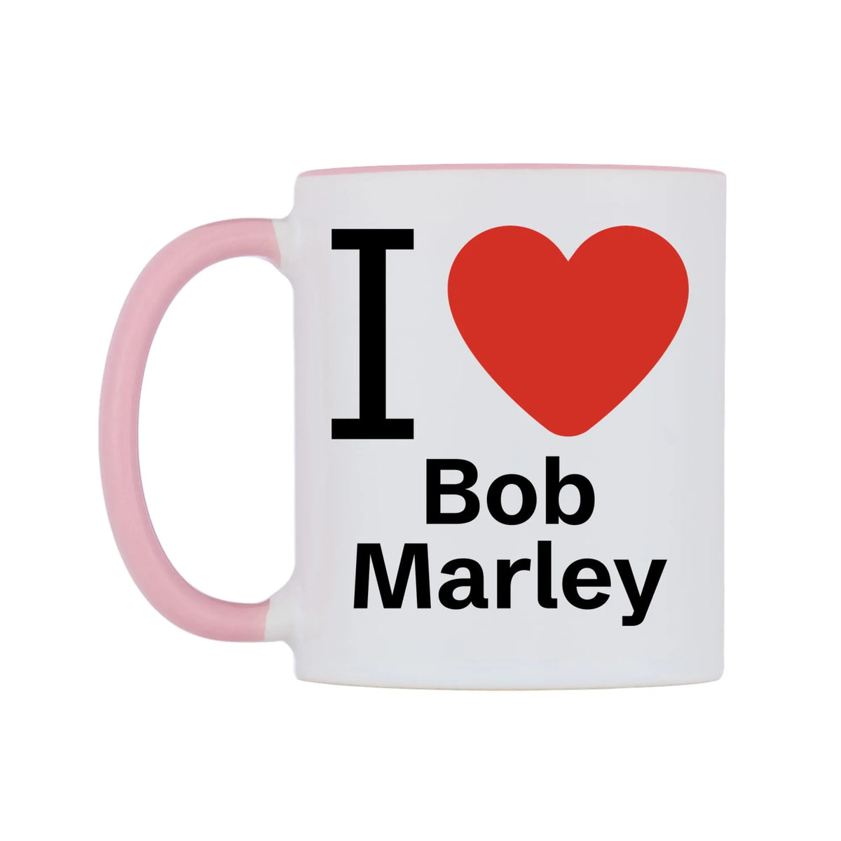 Bob Marley Mug — white 11oz gloss mug with a pink inside and handle, right side, on a white background
