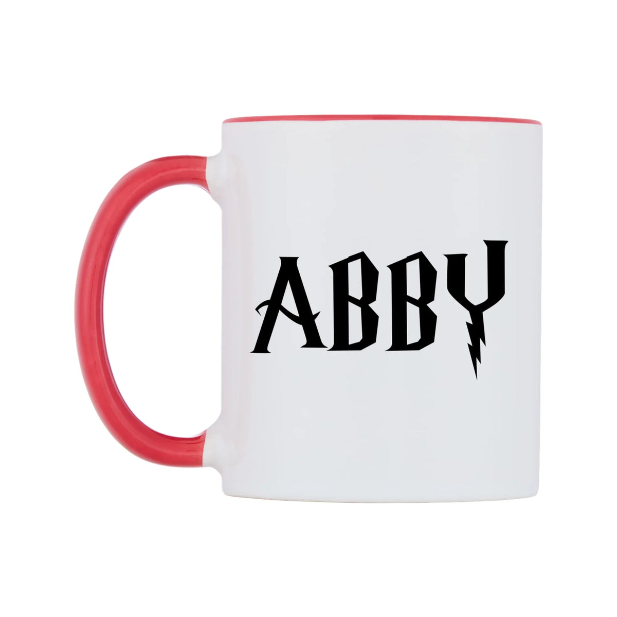 Abby - Wizard Themed Mug — white 11oz gloss mug with a red inside and handle, right side, on a white background