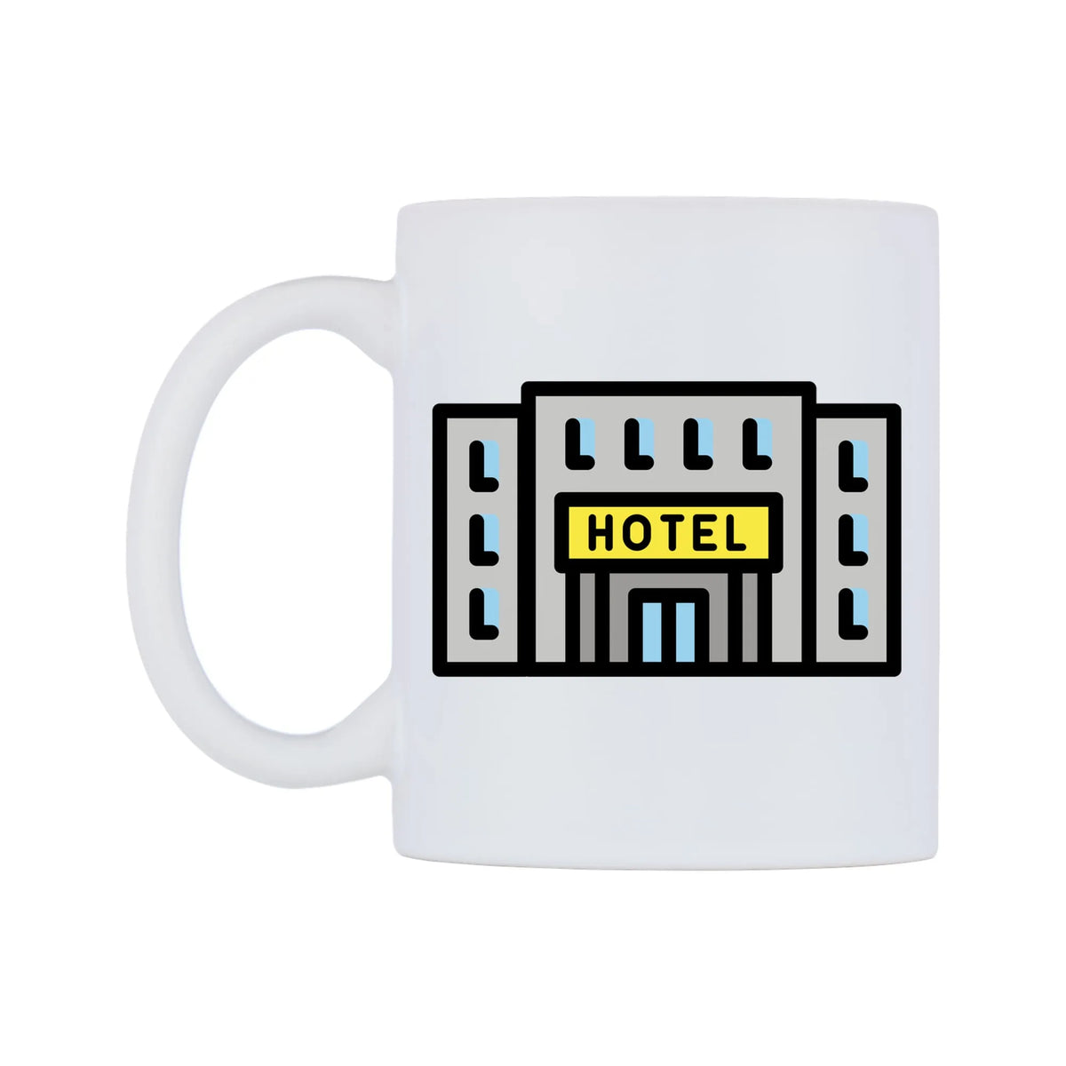Hotel Emoji Mug — mug, right side, on a white background