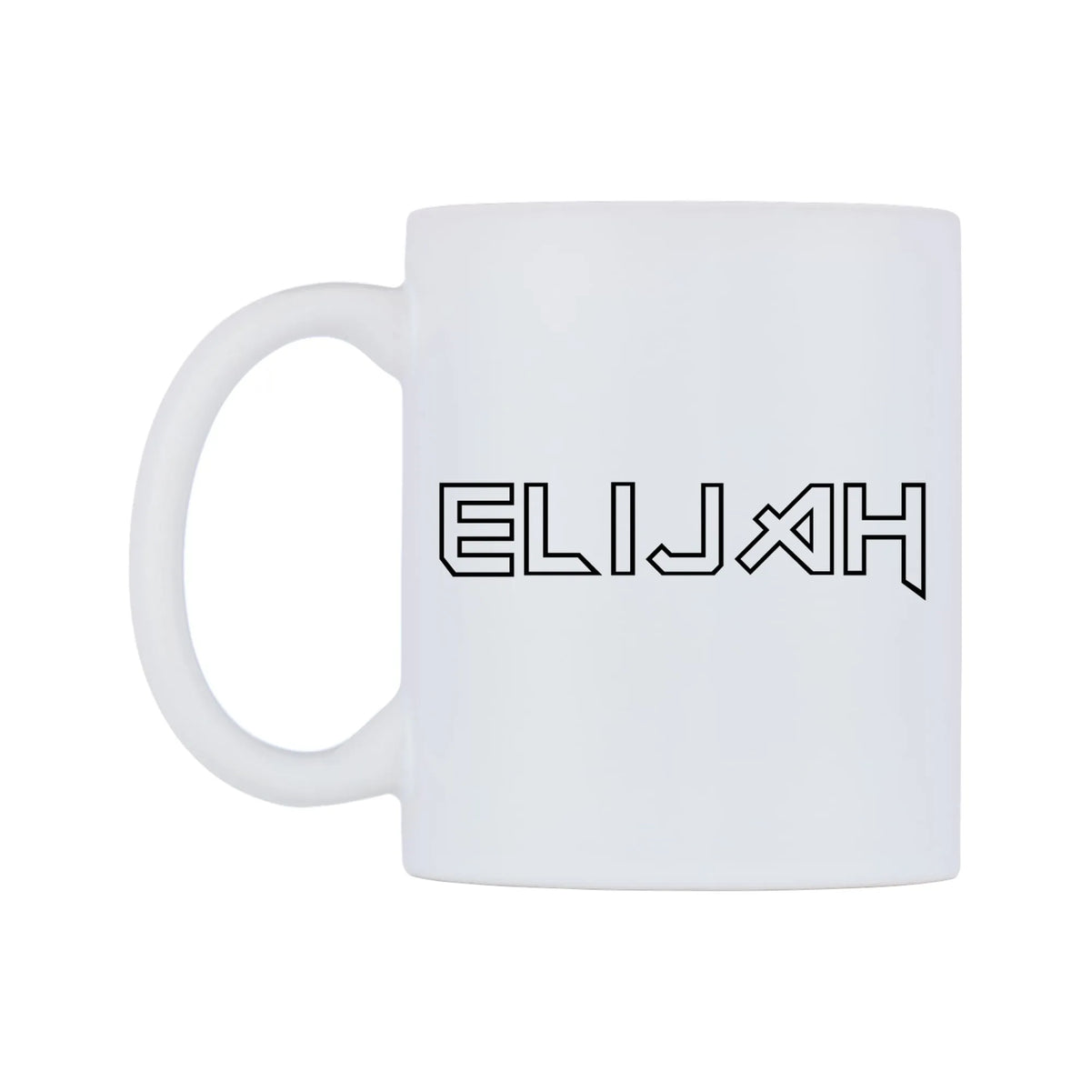 Elijah - Iron Maiden Themed Mug — white 11oz gloss mug, right side, on a white background