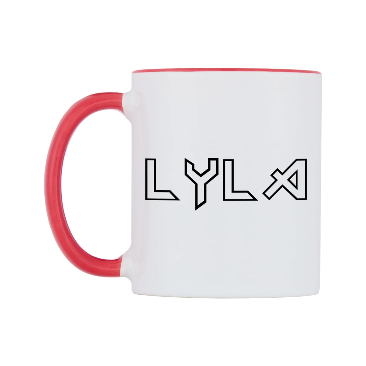 Lyla - Iron Maiden Themed Mug — white 11oz gloss mug with a red inside and handle, right side, on a white background