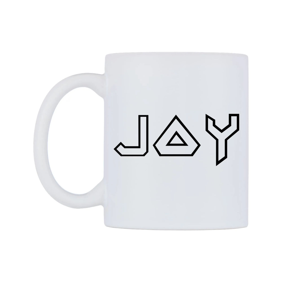 Joy - Iron Maiden Themed Mug — white 11oz gloss mug, right side, on a white background