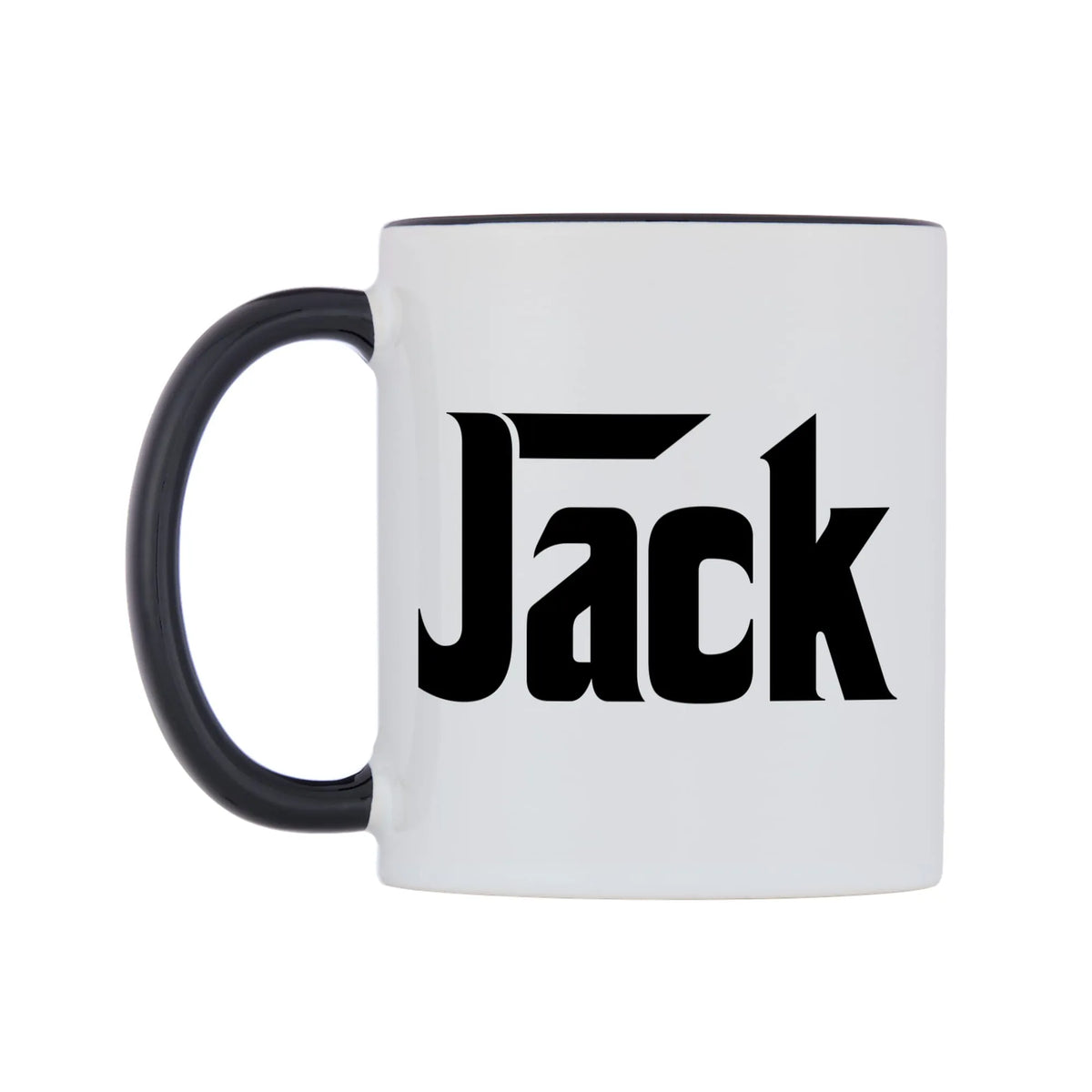 Jack - Godfather Themed Mug — white 11oz gloss mug with a black inside and handle, right side, on a white background