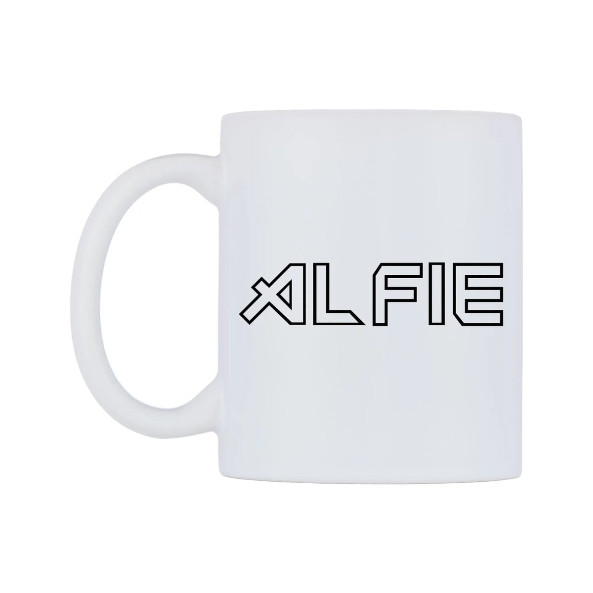 Alfie - Iron Maiden Themed Mug — white 11oz gloss mug, right side, on a white background