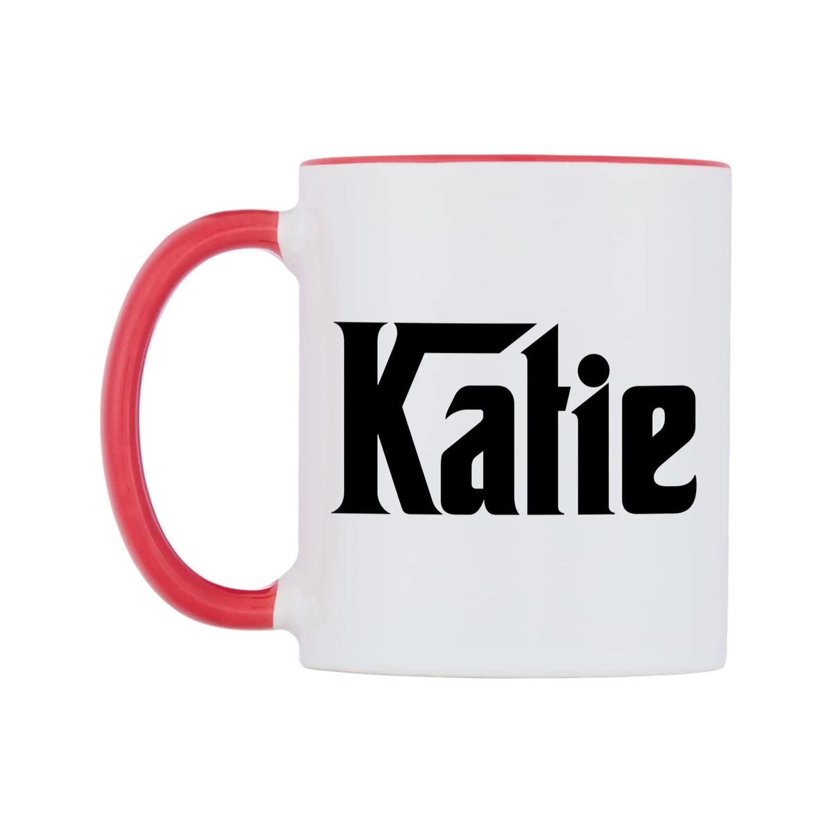 Katie - Godfather Themed Mug — white 11oz gloss mug with a red inside and handle, right side, on a white background