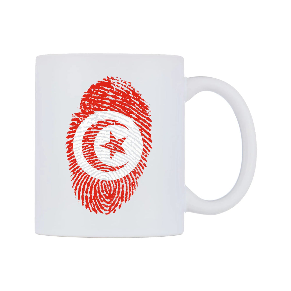 Tunisia Finger Print Flag Mug — white 11oz gloss mug, left side, on a white background