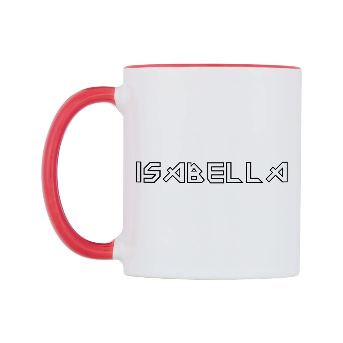 Isabella - Iron Maiden Themed Mug — white 11oz gloss mug with a red inside and handle, right side, on a white background