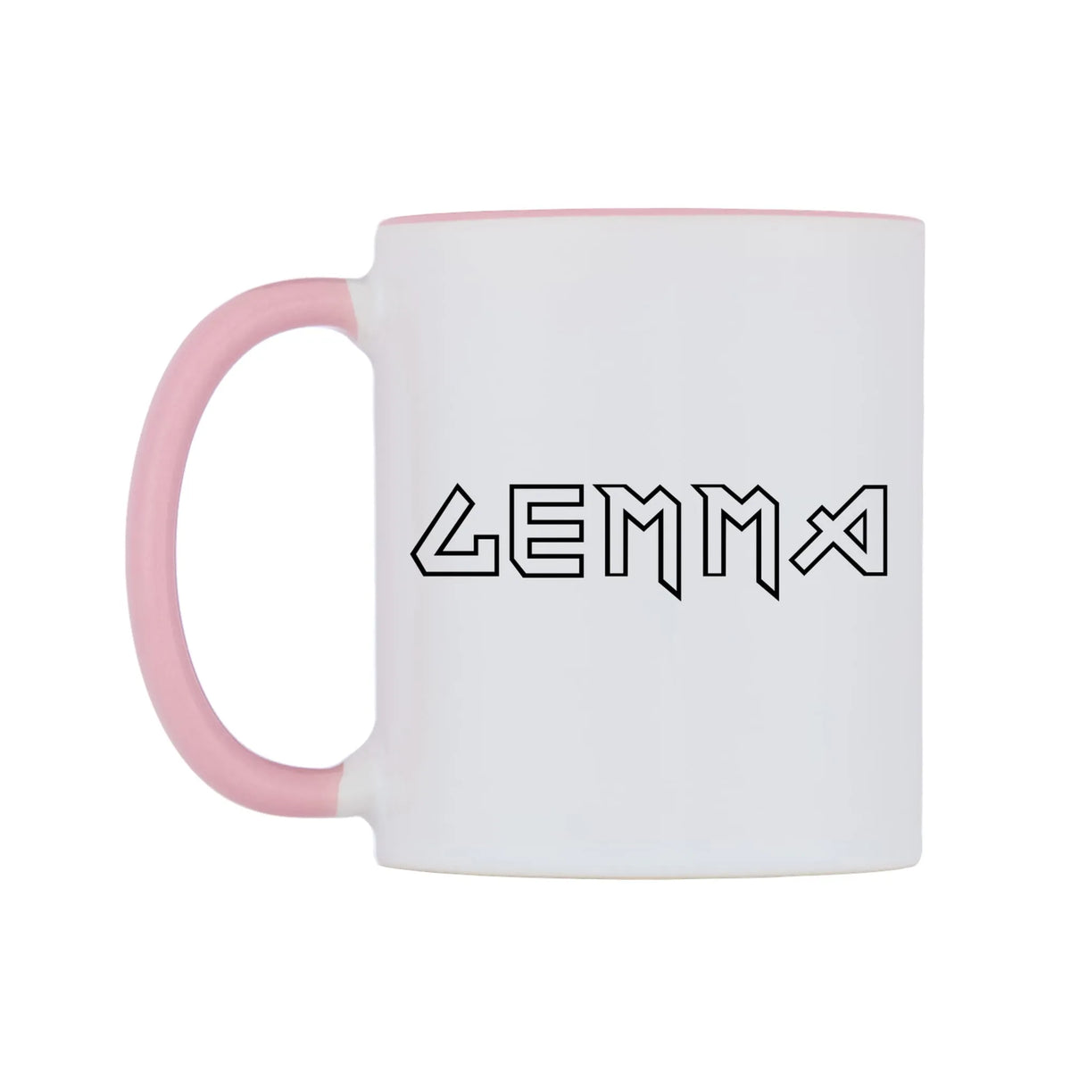 Gemma - Iron Maiden Themed Mug — white 11oz gloss mug with a pink inside and handle, right side, on a white background