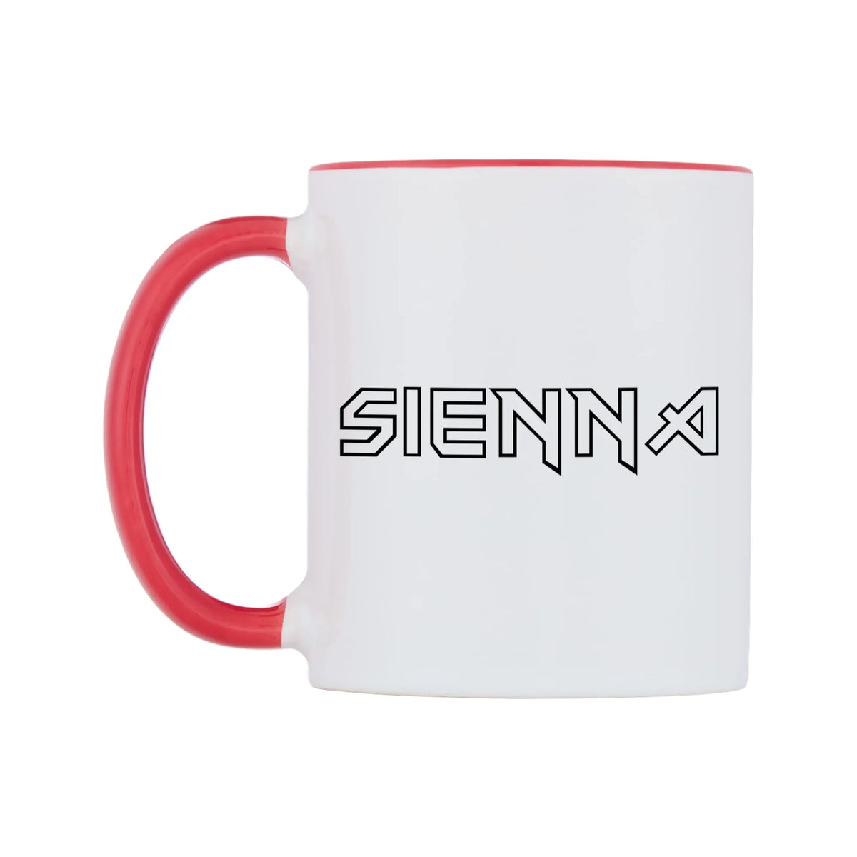 Sienna - Iron Maiden Themed Mug — white 11oz gloss mug with a red inside and handle, right side, on a white background