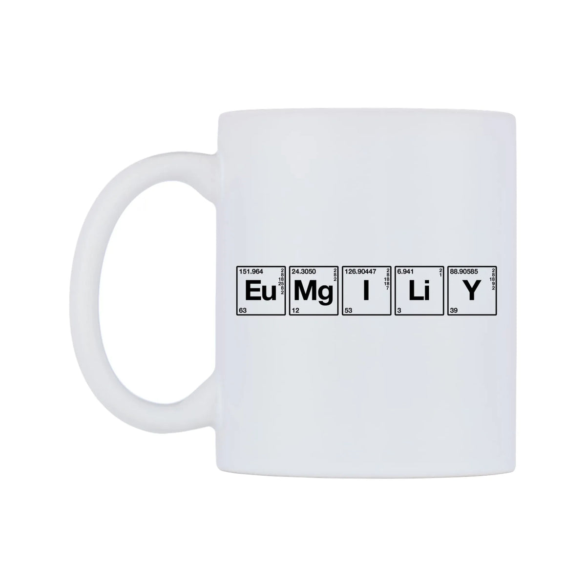 Emily - Chemistry Themed Mug — mug, right side, on a white background
