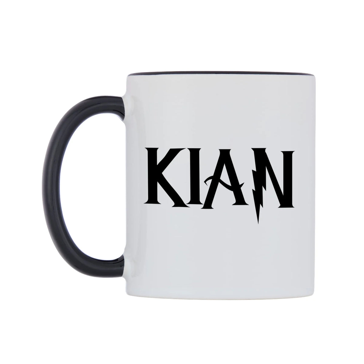 Kian - Wizard Themed Mug — white 11oz gloss mug with a black inside and handle, right side, on a white background