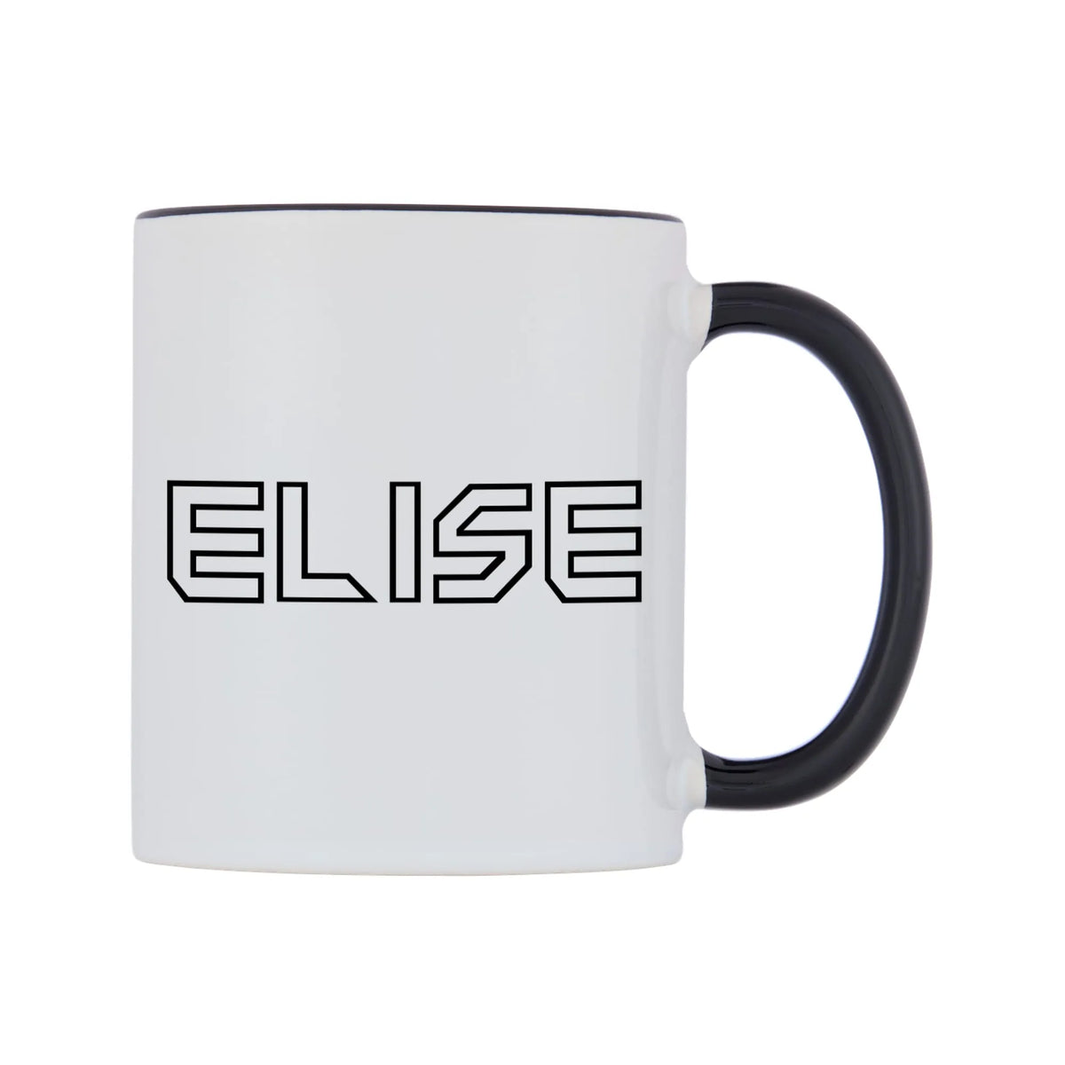 Elise - Iron Maiden Themed Mug — white 11oz gloss mug with a black inside and handle, left side, on a white background