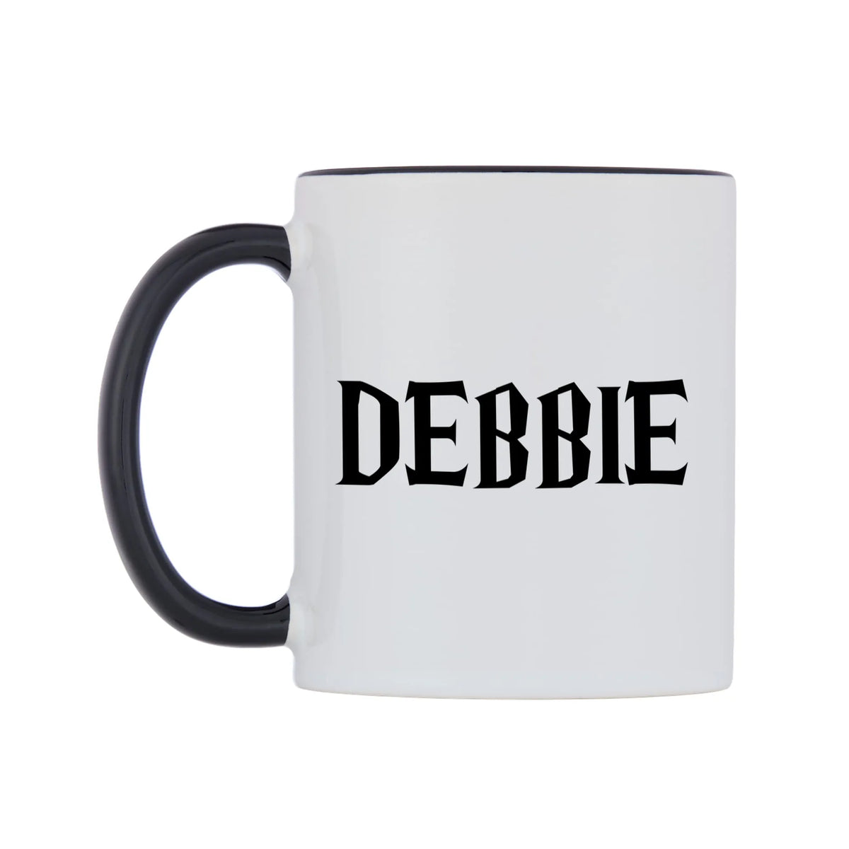 Debbie - Wizard Themed Mug — white 11oz gloss mug with a black inside and handle, right side, on a white background