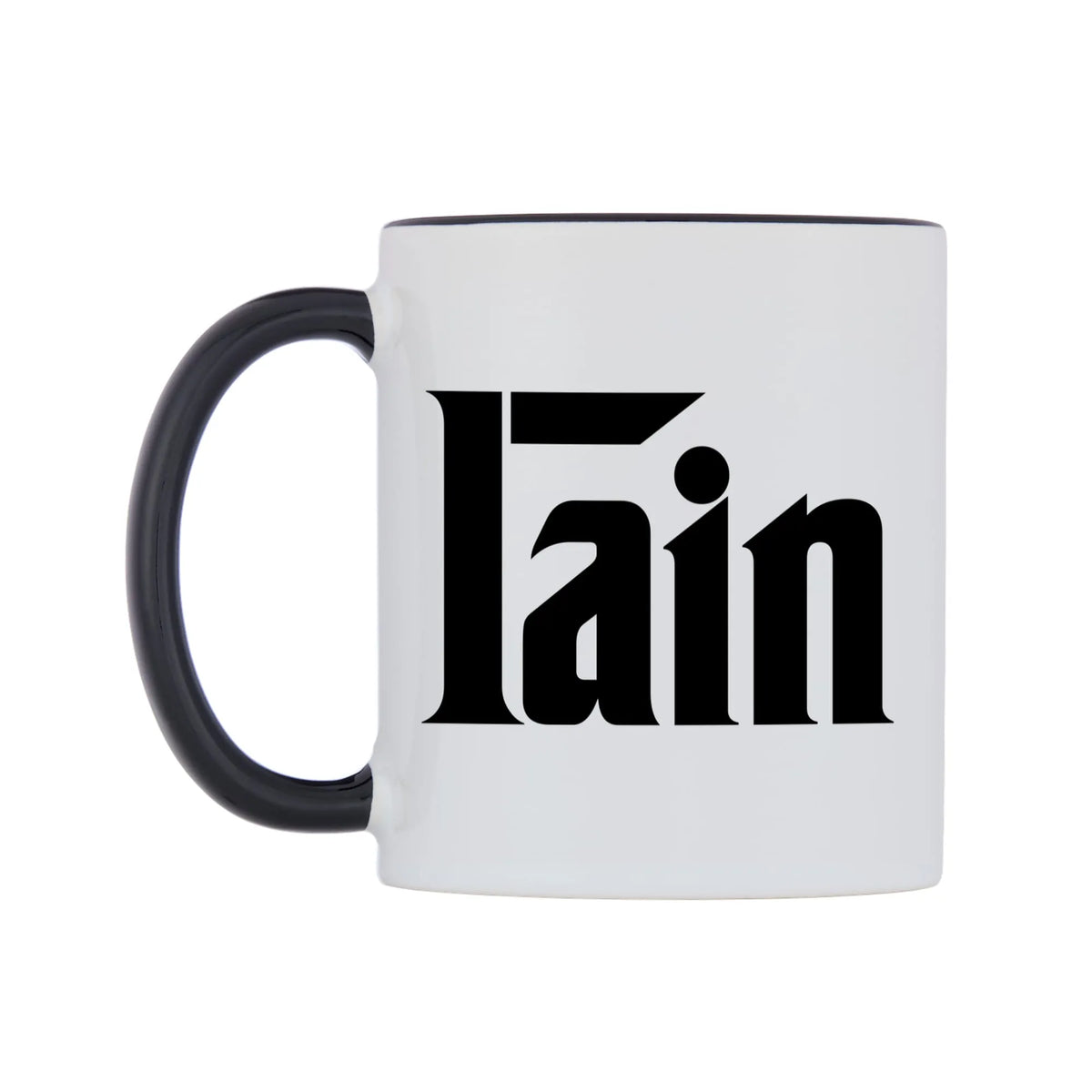 Iain - Godfather Themed Mug — white 11oz gloss mug with a black inside and handle, right side, on a white background