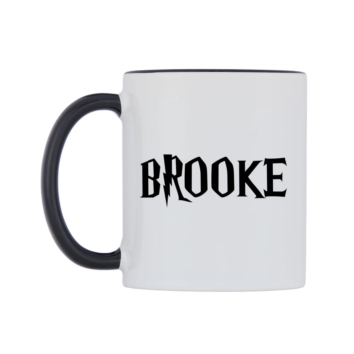 Brooke - Wizard Themed Mug — white 11oz gloss mug with a black inside and handle, right side, on a white background