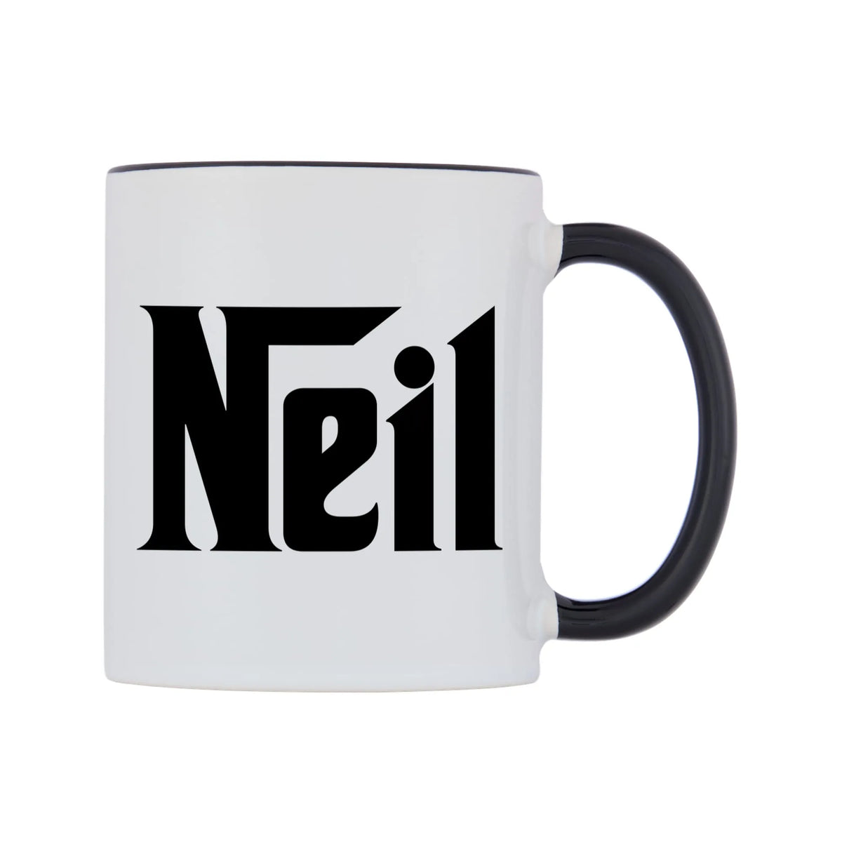 Neil - Godfather Themed Mug — white 11oz gloss mug with a black inside and handle, left side, on a white background