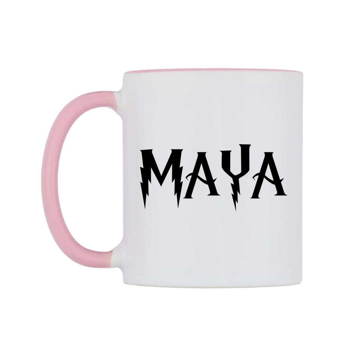 Maya - Wizard Themed Mug — white 11oz gloss mug with a pink inside and handle, right side, on a white background