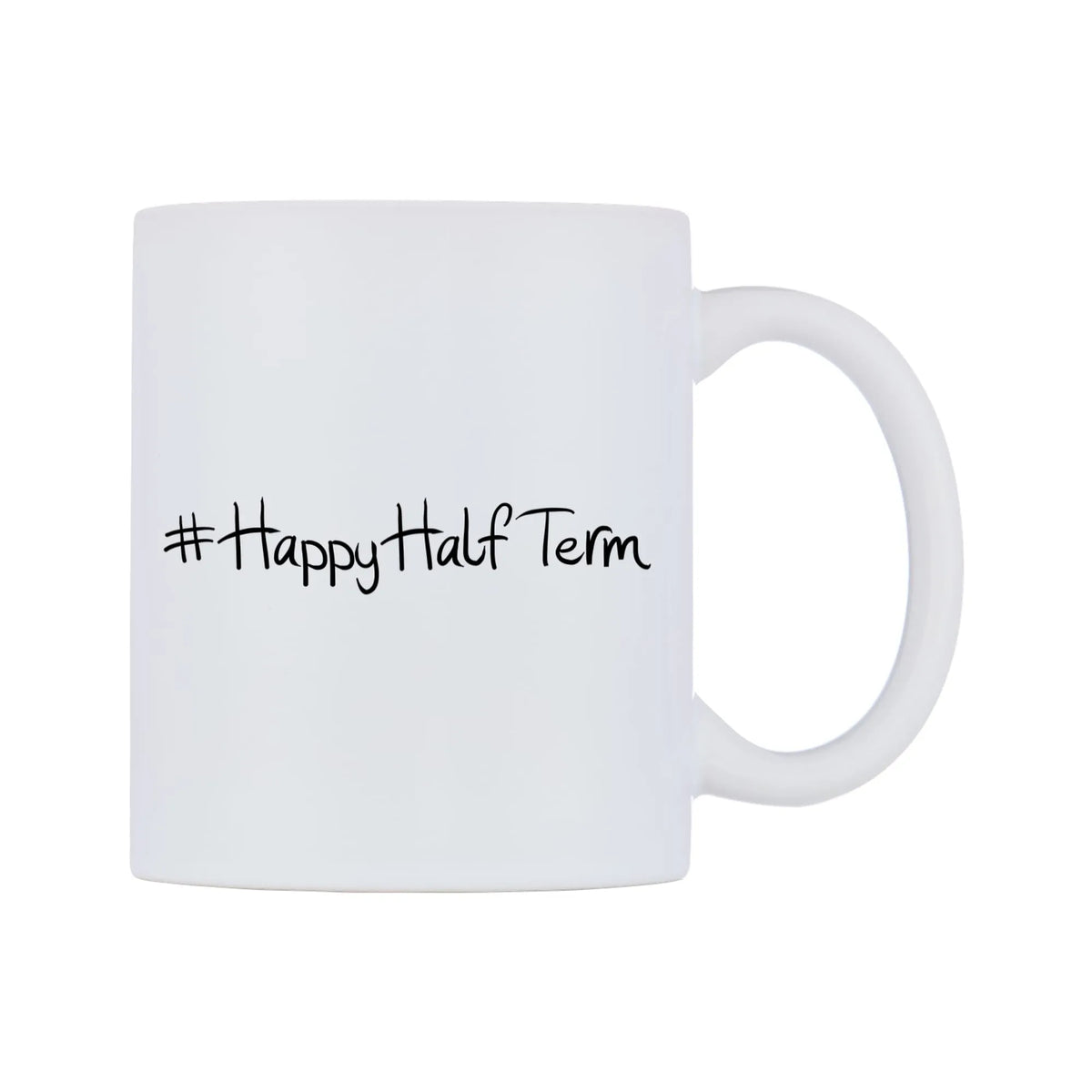 HappyHalfTerm Mug — mug, left side, on a white background