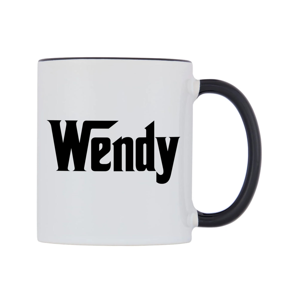 Wendy - Godfather Themed Mug — white 11oz gloss mug with a black inside and handle, left side, on a white background